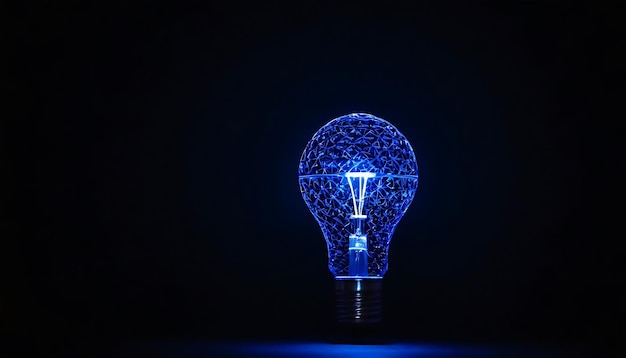 Photo illuminated wireframe of a bulb light on dark blue background 3d rendering