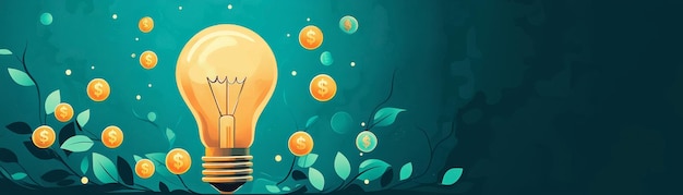 Photo illuminating financial growth concept of ideabased prosperity with light bulb and coins in flat design illustration