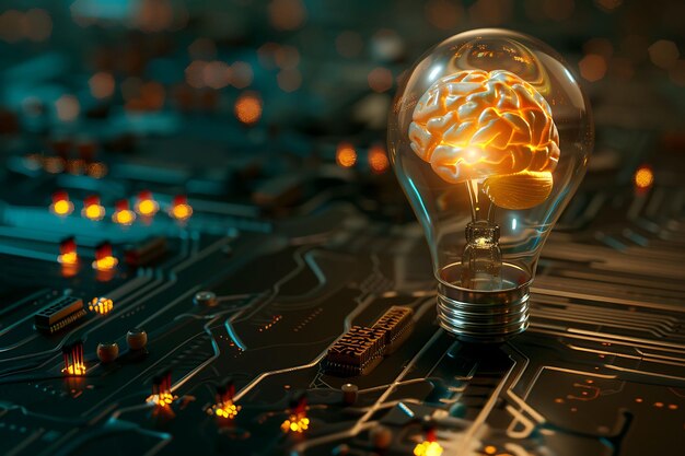 Photo illuminating ingenuity the glowing brain of innovation