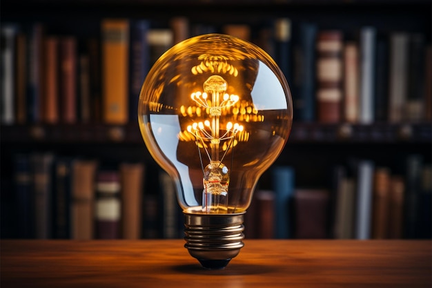 Illuminating knowledge Glowing bulb enhances books wisdom symbolizing inventive inspiration