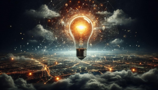 Illuminating light bulb in the dark idea concept realistic d image