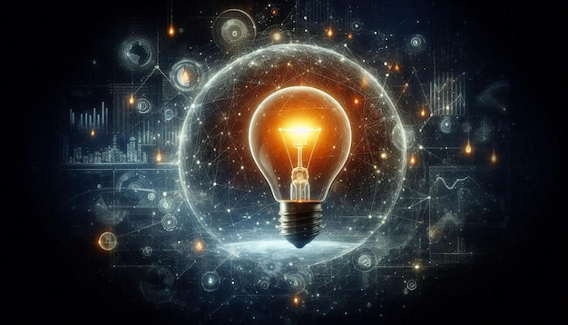 Illuminating light bulb in the dark idea concept realistic d image