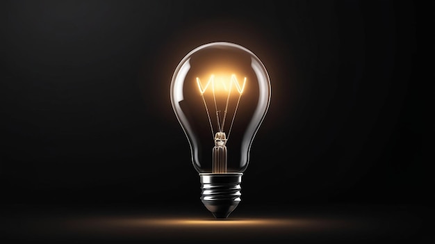 Illuminating light bulb in the dark idea concept realistic d image