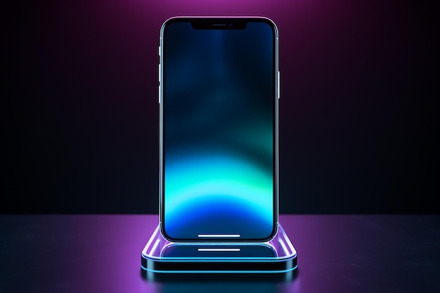 Illuminating Technology Phone Suspended on Glass Desk with Neon Accents Generative AI