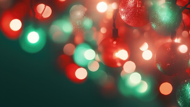 Illumination and decoration holiday concept Christmas garland bokeh lights red green background