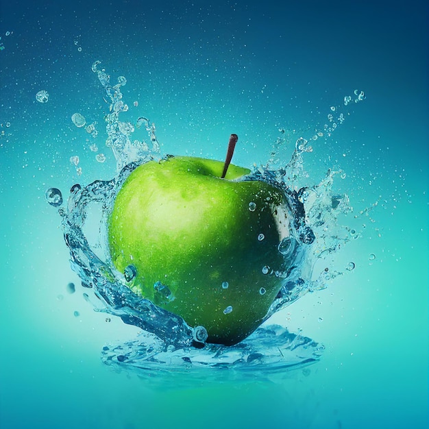 Illustation of apple with a water splash