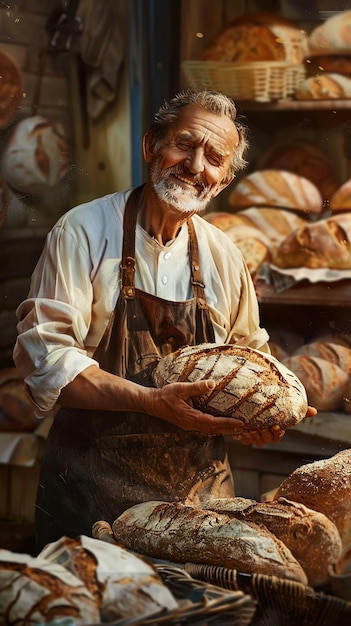 Illustrate Bakery Owner Proudly Displaying Fresh Pastries