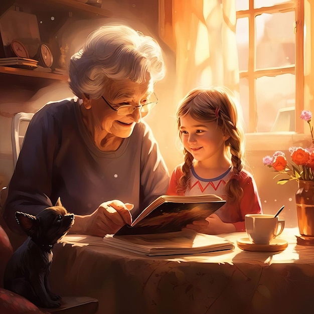 Illustrate the bond between friends across generations in your artwork