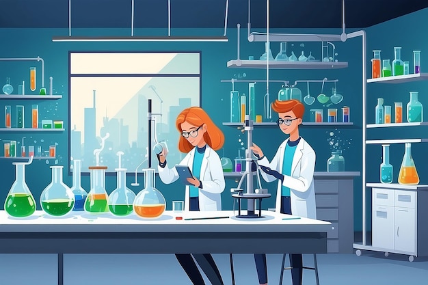 Illustrate a chemistry lab with students conducting experiments on the properties of nanomaterials