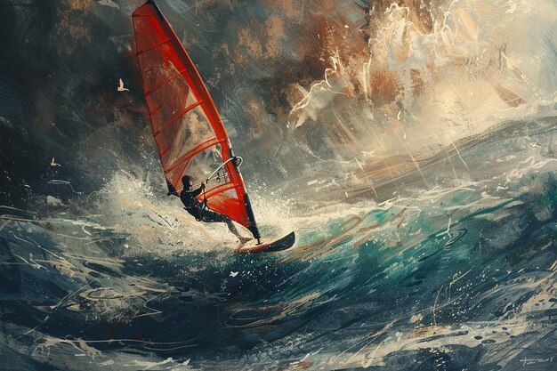 Illustrate the connection between windsurfers and generative ai