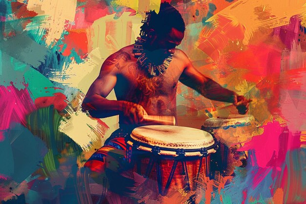 Illustrate the eclectic mix of Polynesian drumming generative ai