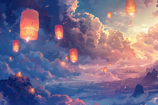 Illustrate an ethereal cloudscape with giant float generative ai