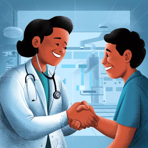 Illustrate a handshake between a healthcare professional and a patient emphasizing trust