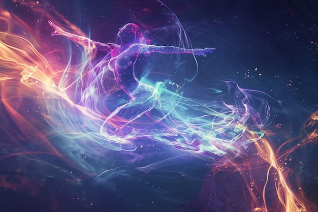 Illustrate a quantum dance of cosmic forces where generative ai