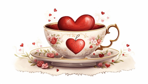 Illustrate a teacup as a decorative goblet filled with hearts and a basket brimming with heart shaped tea bags or love themed gifts Leave space for a warm Valentine39s note