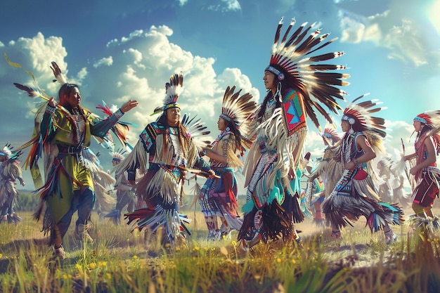 Illustrate the unity of a Native American Powwow w generative ai