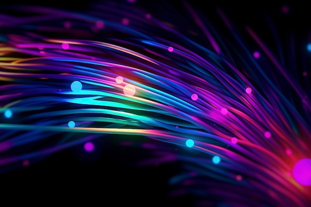 An illustrated background of cyber optic cables neon colors black background AI Generative