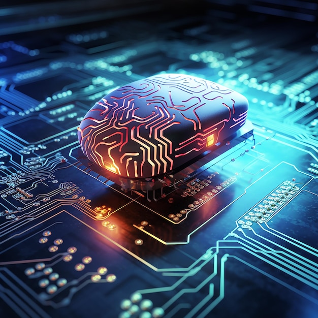 Illustrated Brain on Circuit Board