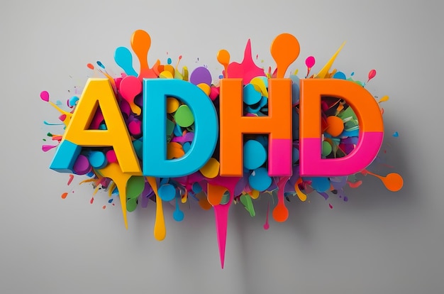 Illustrated colorful ADHD as abbreviation of Attention deficit hyperactivity disorder