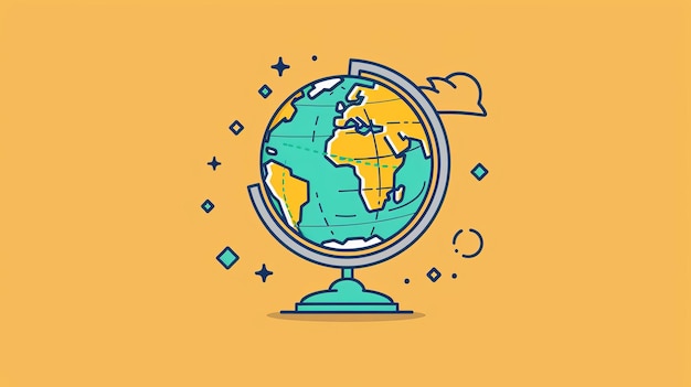 Photo illustrated globe with simple outline and bright colors