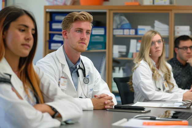 Photo illustrated healthcare professionals discussing patient care in a cozy clinic setting