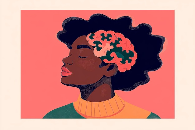 Photo illustrated profile of a woman with a brain made from flowers symbolizing the connection between na