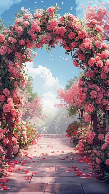 Illustrated Wedding Arch with Roses