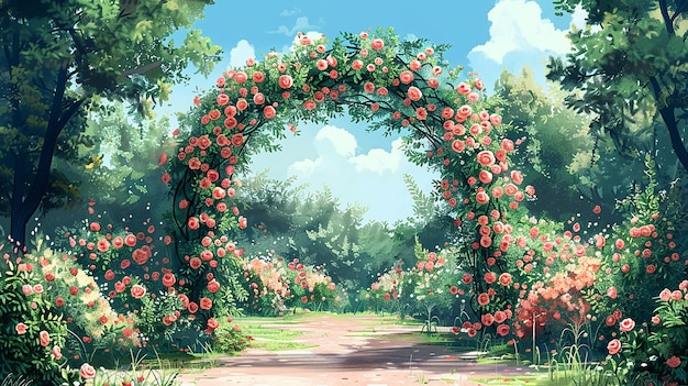 Illustrated Wedding Arch with Roses