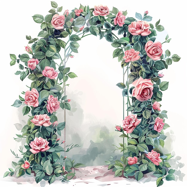 Illustrated Wedding Arch with Roses