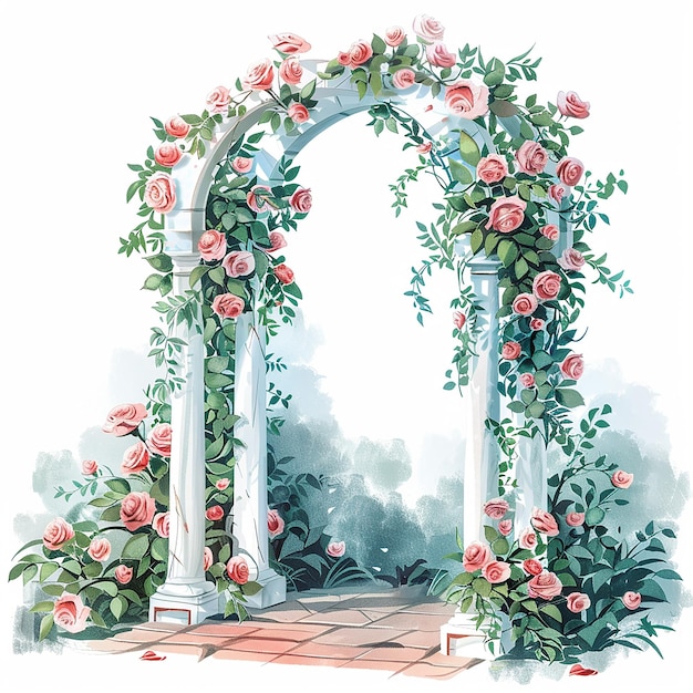 Illustrated Wedding Arch with Roses