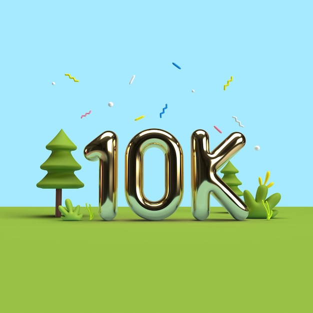 Illustration of 10k 10000 followers thank you 3d render minimal concept