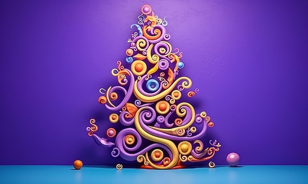 Photo illustration of 3d christmas tree on purple and pink background