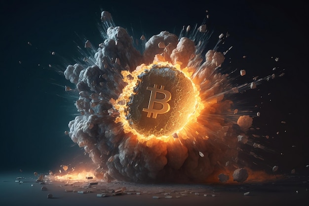 Illustration 3d concept Bitcoin explosion Generative AI