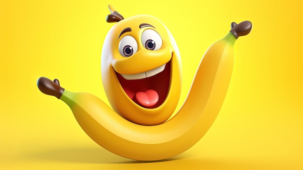 Illustration of a 3D cute banana character cartoon generated by AI