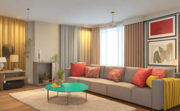 Illustration of the 3D living room interior Decoration Generative ai