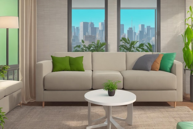 Illustration of the 3D living room interior Decoration Generative ai