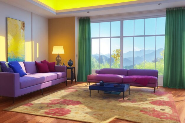 Illustration of the 3D living room interior Decoration Generative ai