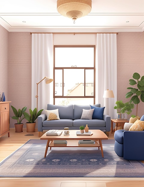 Illustration of the 3D living room interior Others Decoration