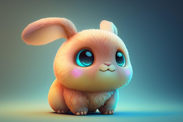 Illustration 3d small super cute bunny with big eyes Generative AI