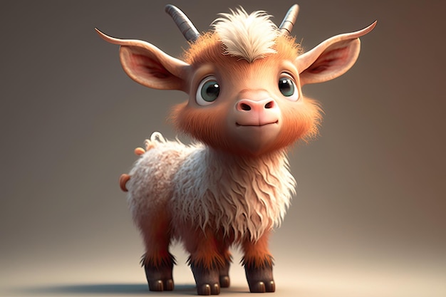 Illustration 3d small super cute goat with big eyes Generative AI