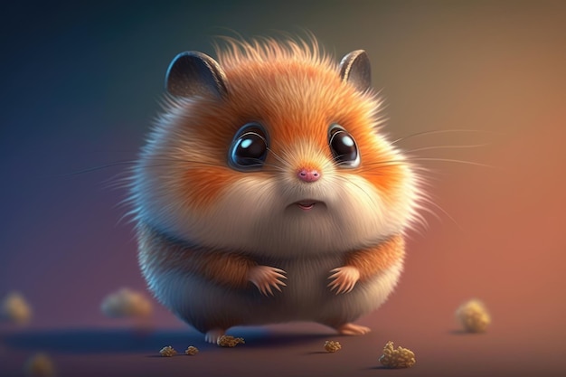 Illustration 3d small super cute hamster with big eyes Generative AI