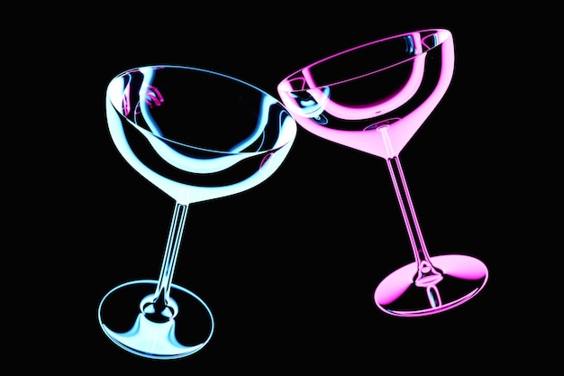 Illustration 3d two glass for vine on a black background realistic illustration of a pair of glasses for strong alcohol