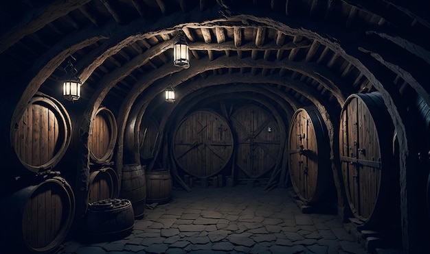 Illustration about an old wine cellar created with ai