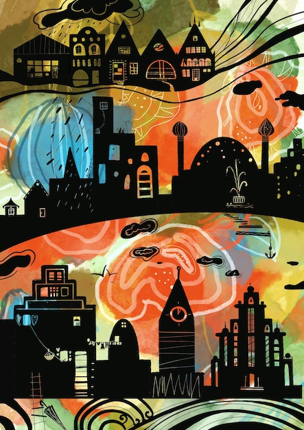 Illustration abstract city on color