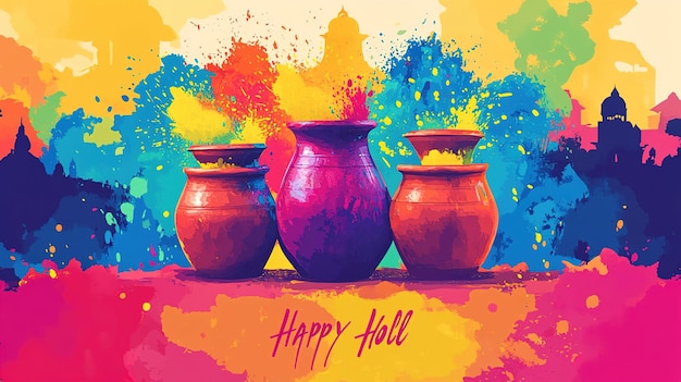 Photo illustration of abstract colorful background for color festival of india celebration greetingsillustration