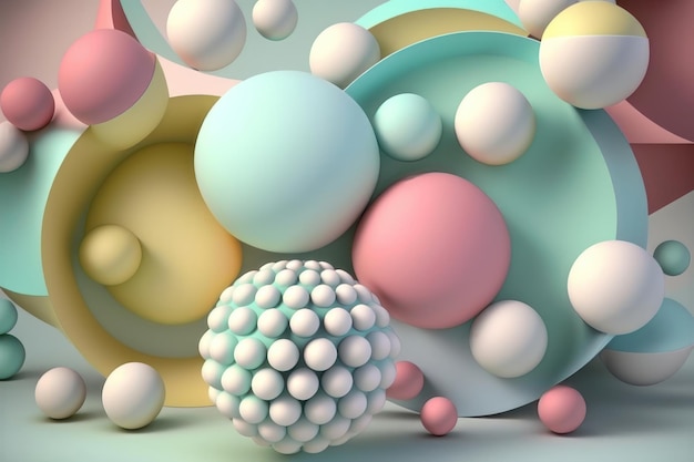 Illustration of an abstract geometry of balls in pastel colors AI generation