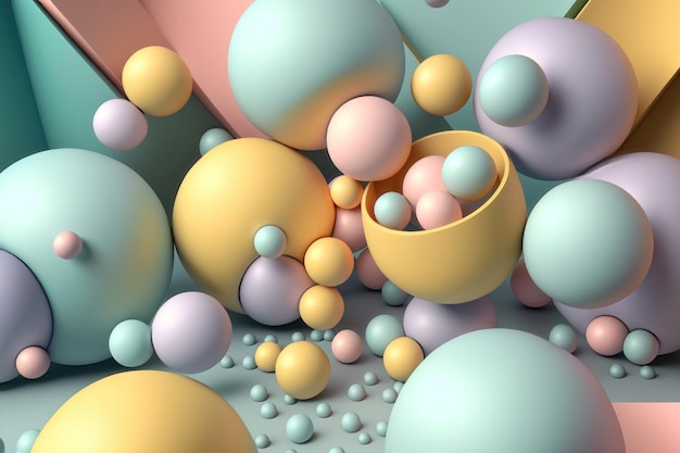 Illustration of an abstract geometry of balls in pastel colors AI generation