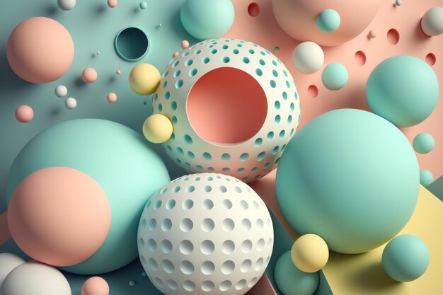 Illustration of an abstract geometry of balls in pastel colors AI generation