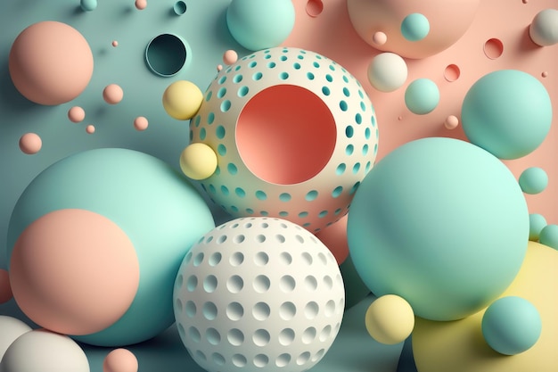 Illustration of an abstract geometry of balls in pastel colors AI generation