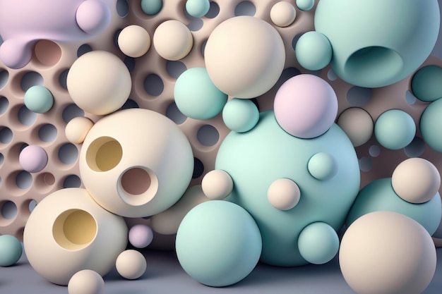 Illustration of an abstract geometry of balls in pastel colors AI generation